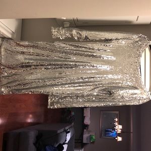 Silver swoop back sequined dress
